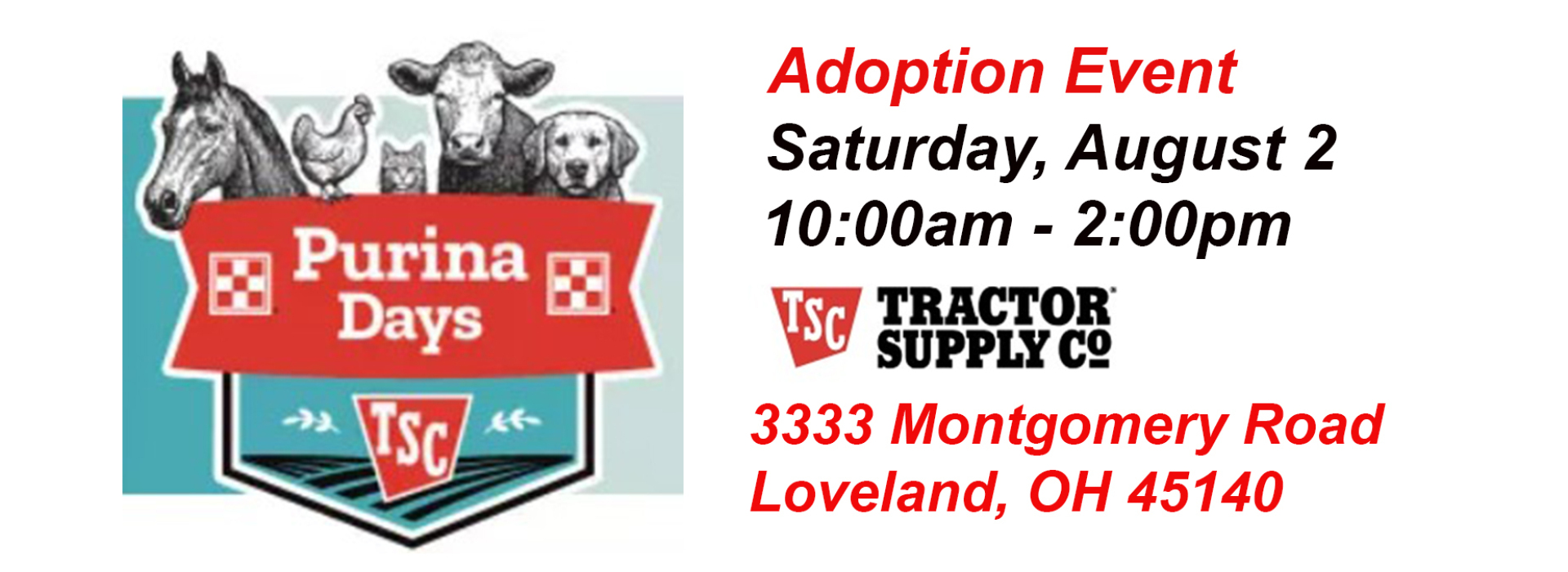 Tractor Supply logo, Purina Days with farm animals
